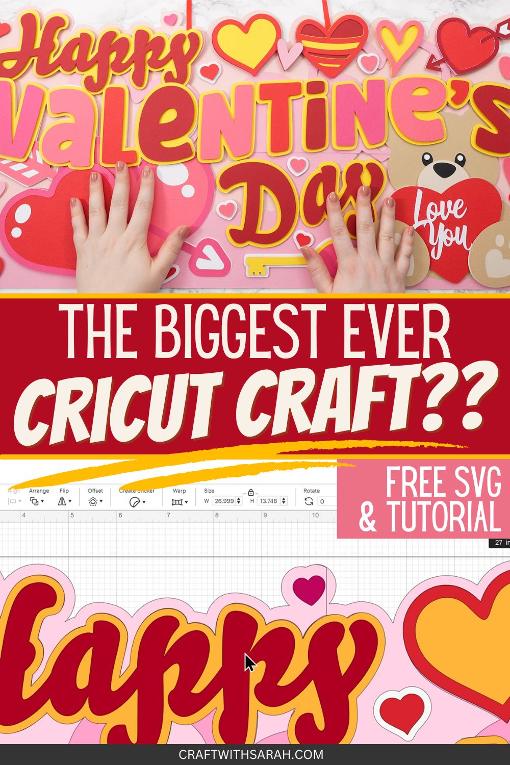 Free SVG and tutorial to make a giant off the mat projects with a Cricut machine for Valentine's Day