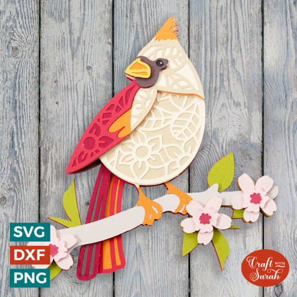 Cardinal on Blossom Branch SVG - Female