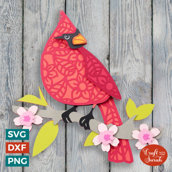 Cardinal on Blossom Branch SVG - Male