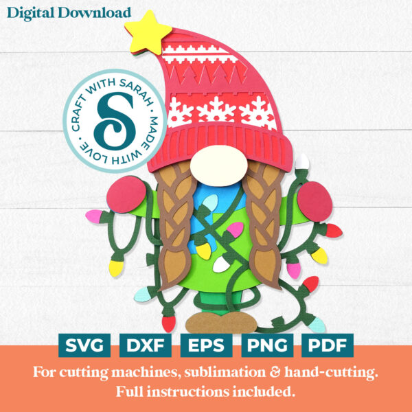 Christmas Lights Gnome SVG - Female