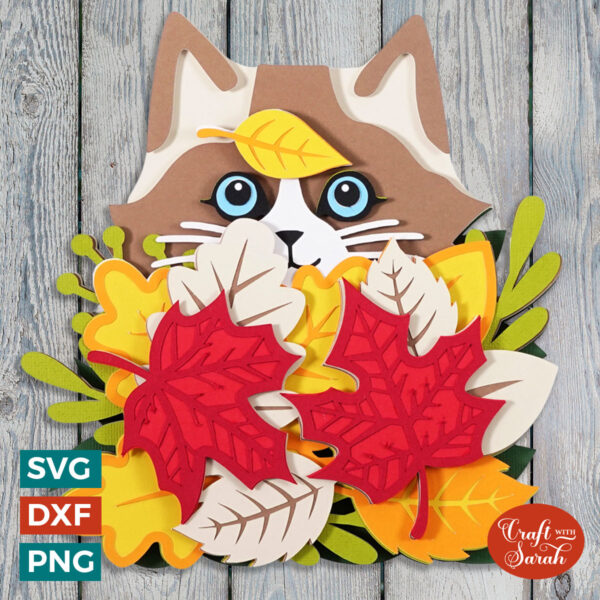 Autumn Cat in Leaves SVG