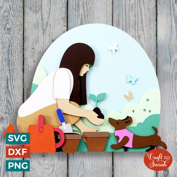 Gardening Girl with Dachshund SVG
