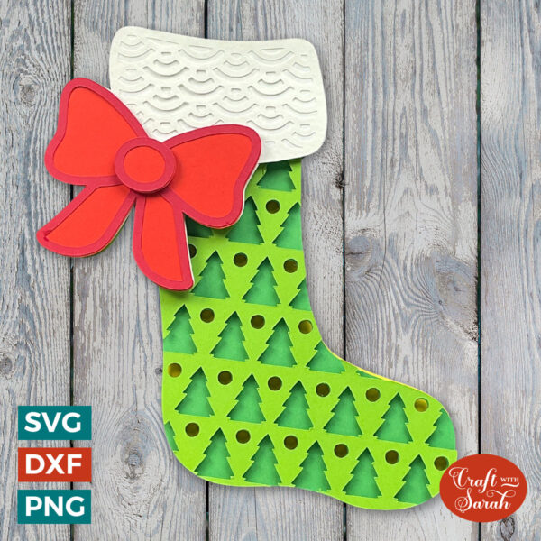 Christmas Stocking SVG with Tree Pattern