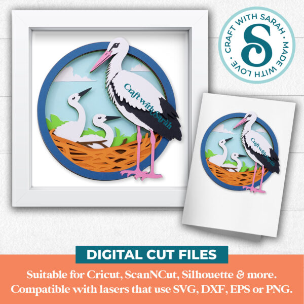 Stork with Chicks SVG (Stork Bird with Background) - Image 3