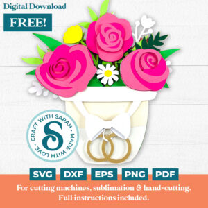 Wedding Flower Pot with Roses & Wedding Rings