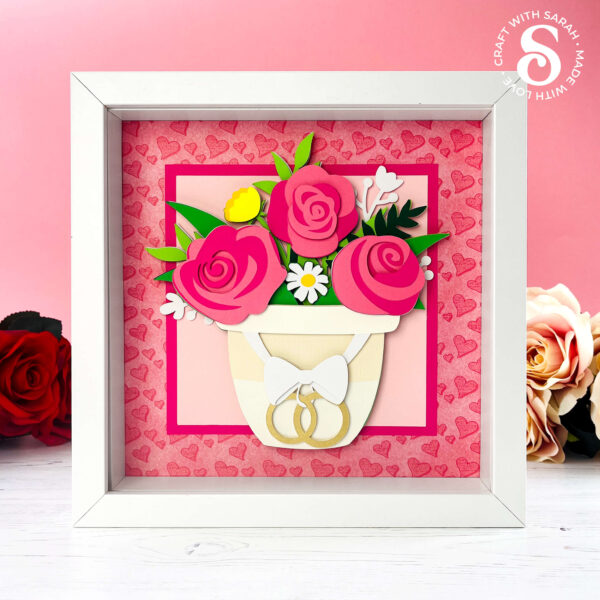 Wedding Flower Pot with Roses & Wedding Rings - Image 3