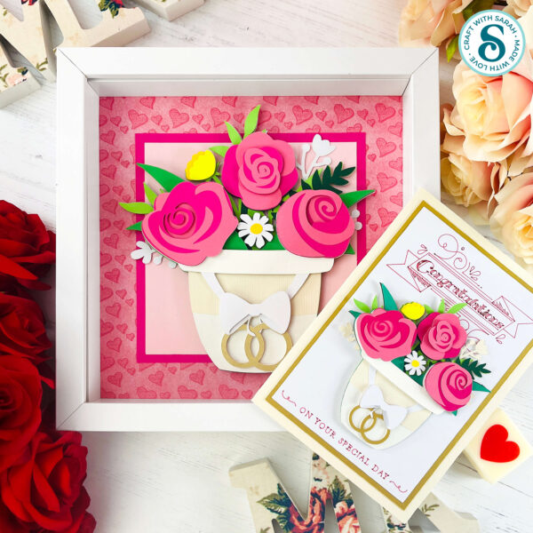 Wedding Flower Pot with Roses & Wedding Rings - Image 2