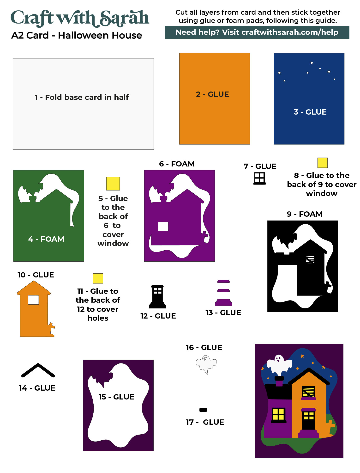 Halloween House A2 Card SVG assembly guide instructions