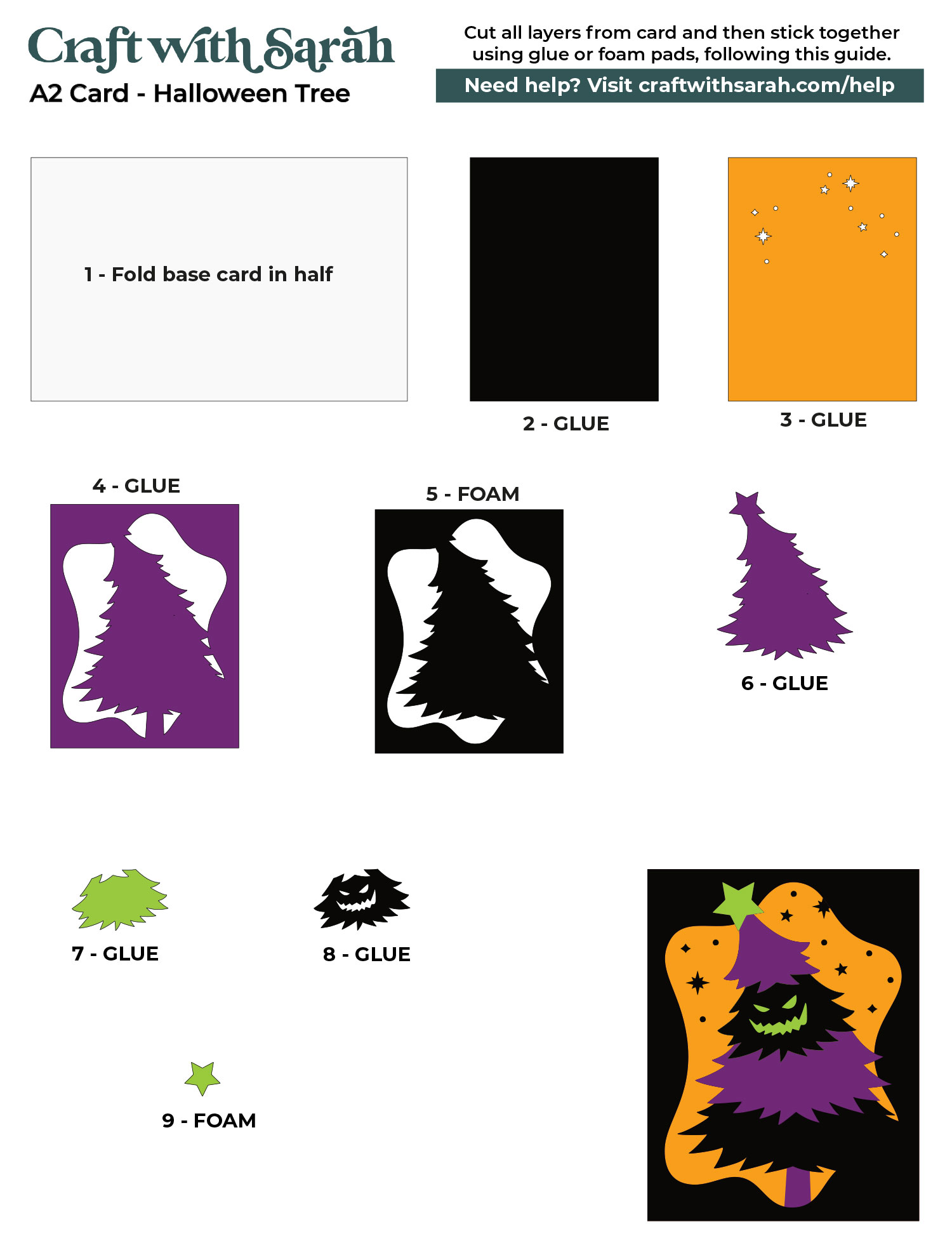 Halloween Tree A2 Card SVG assembly guide instructions