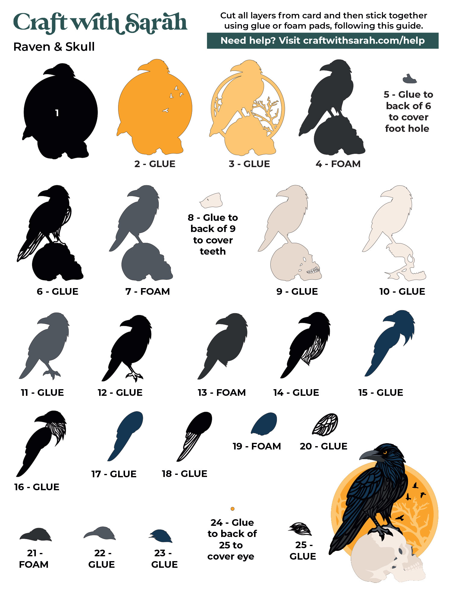 Raven and skull layered SVG assembly guide instructions
