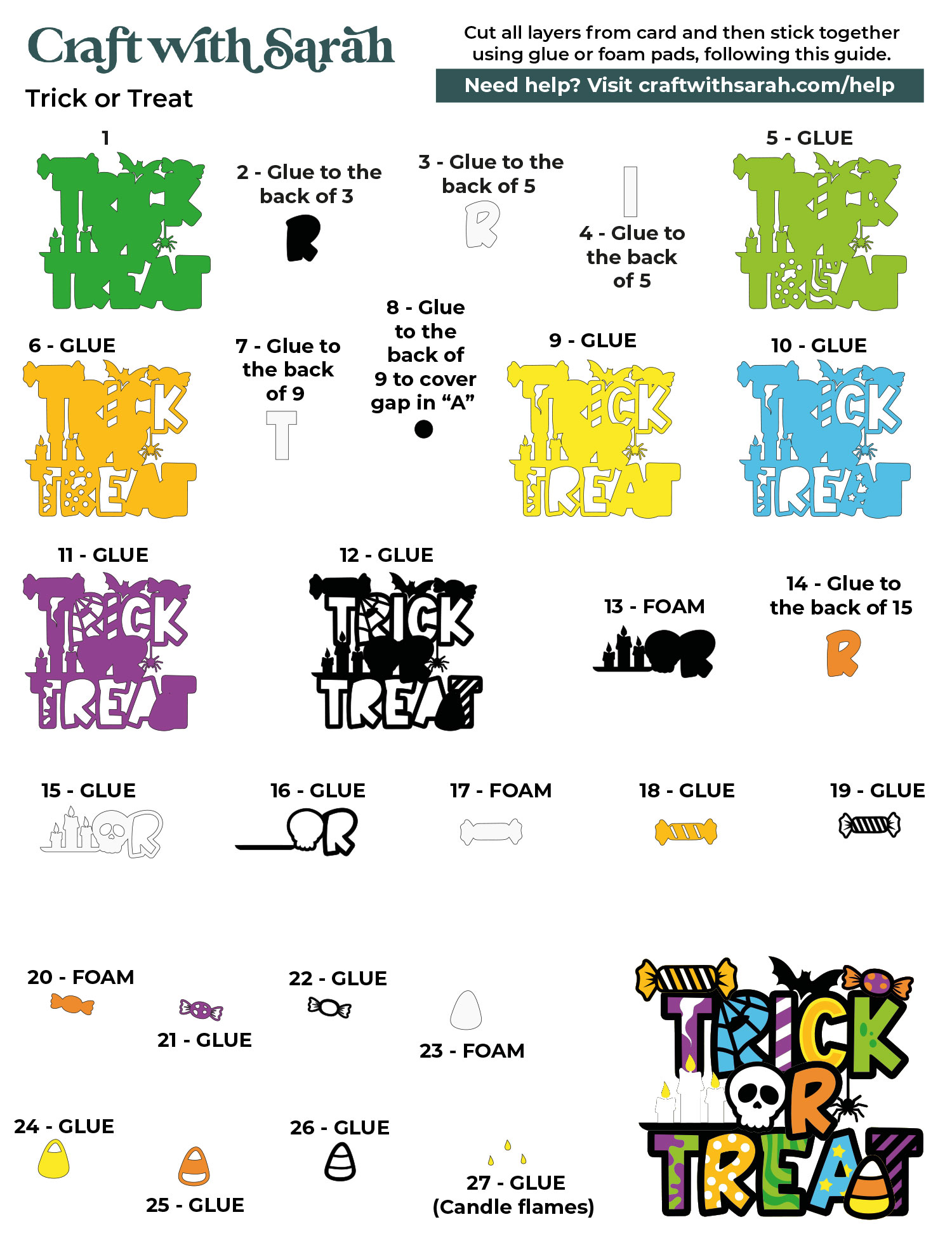 Trick or Treat layered SVG assembly guide instructions