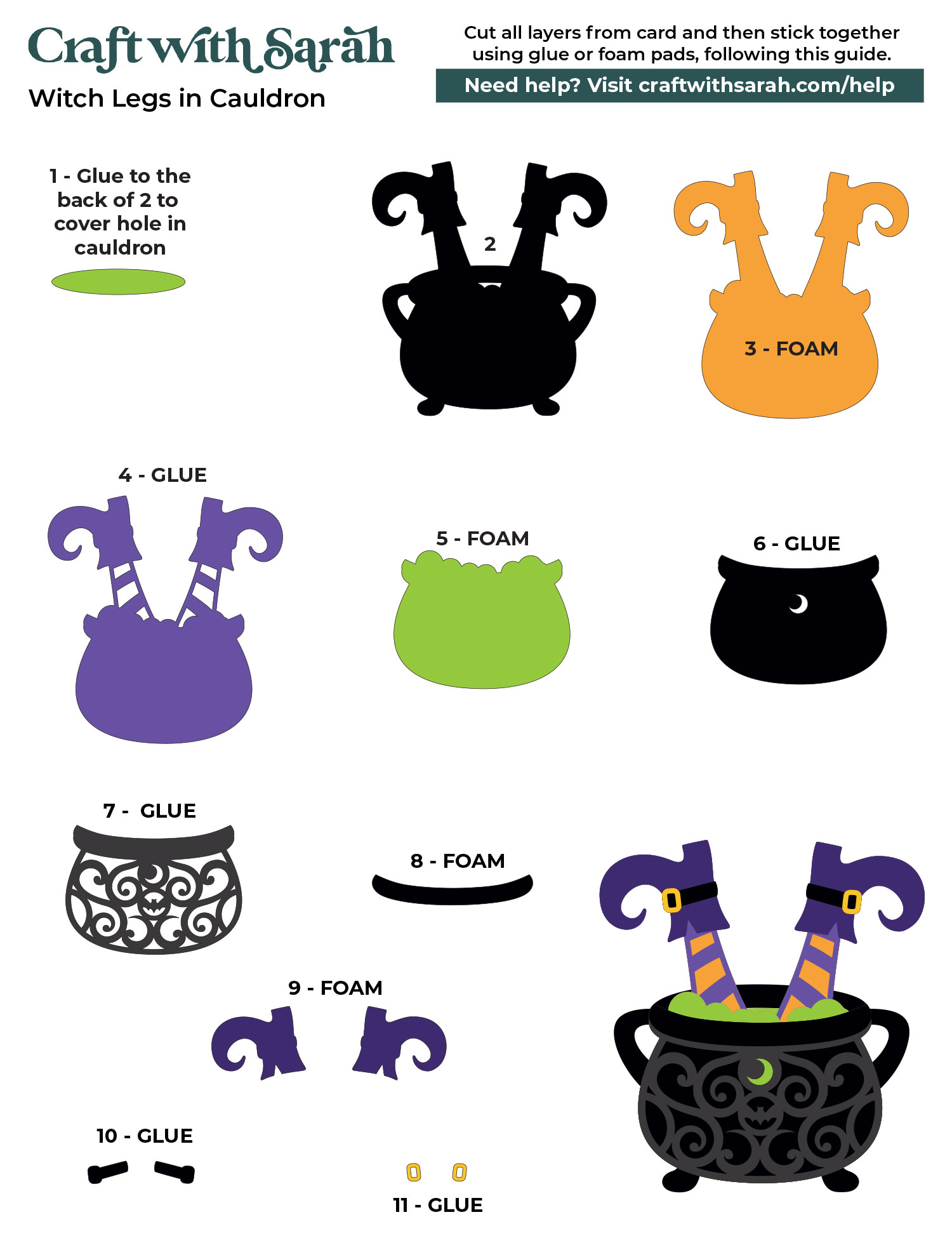 Witch legs in cauldron layered SVG assembly guide instructions