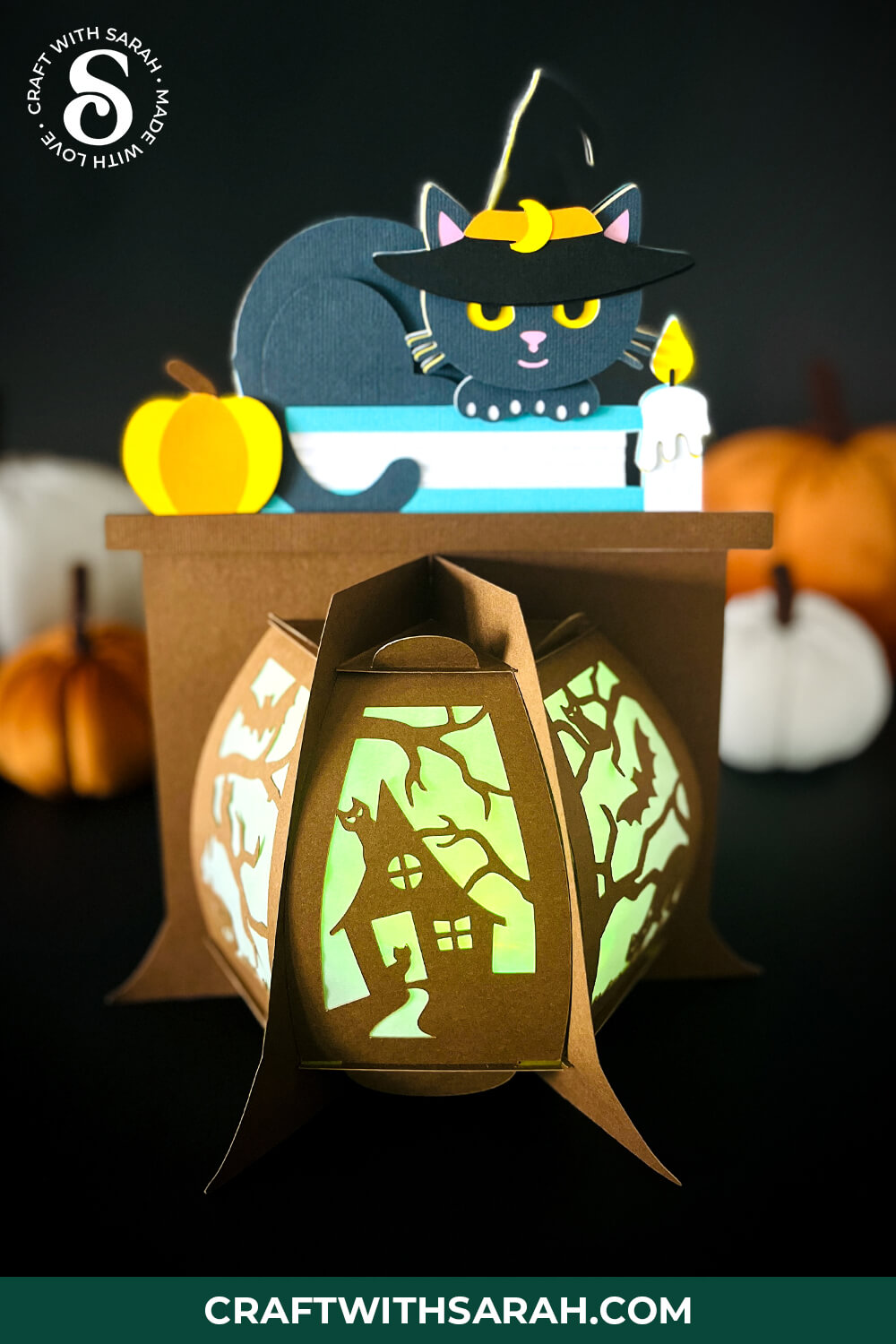 DIY lantern with a witch's cat design