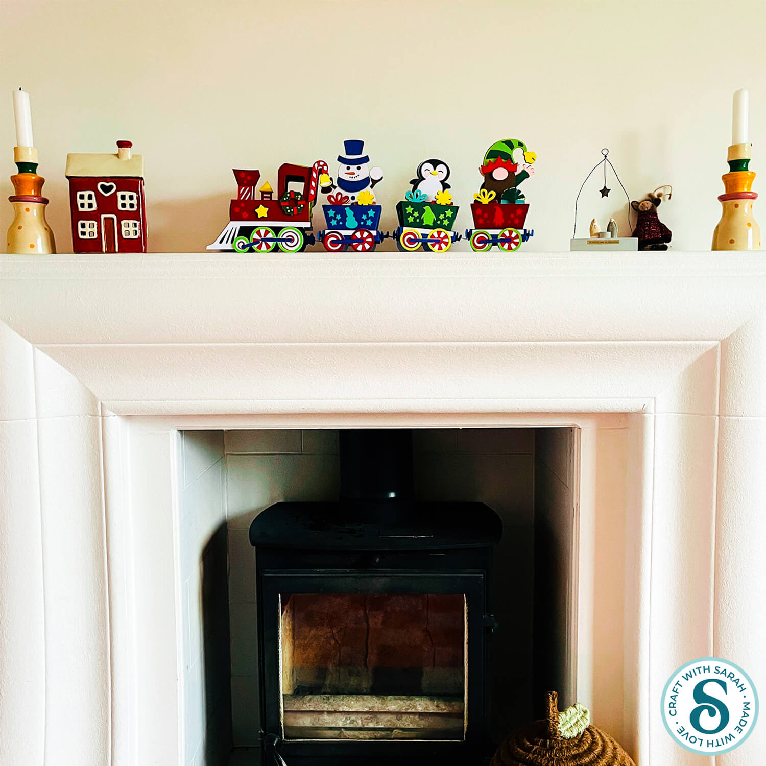 Christmas train fireplace display