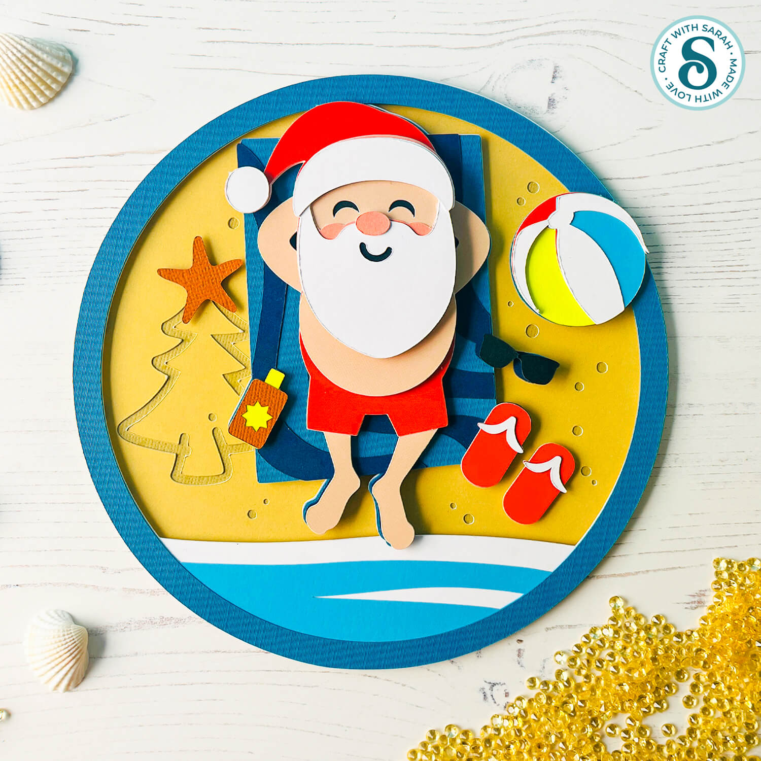 Sunbathing Santa paper craft project