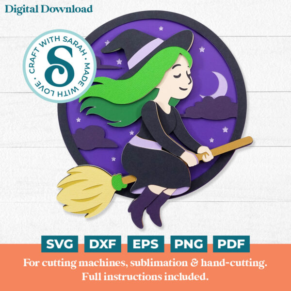 Witch on Broom SVG