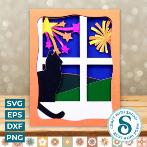 Cat Watching Fireworks A2 Card