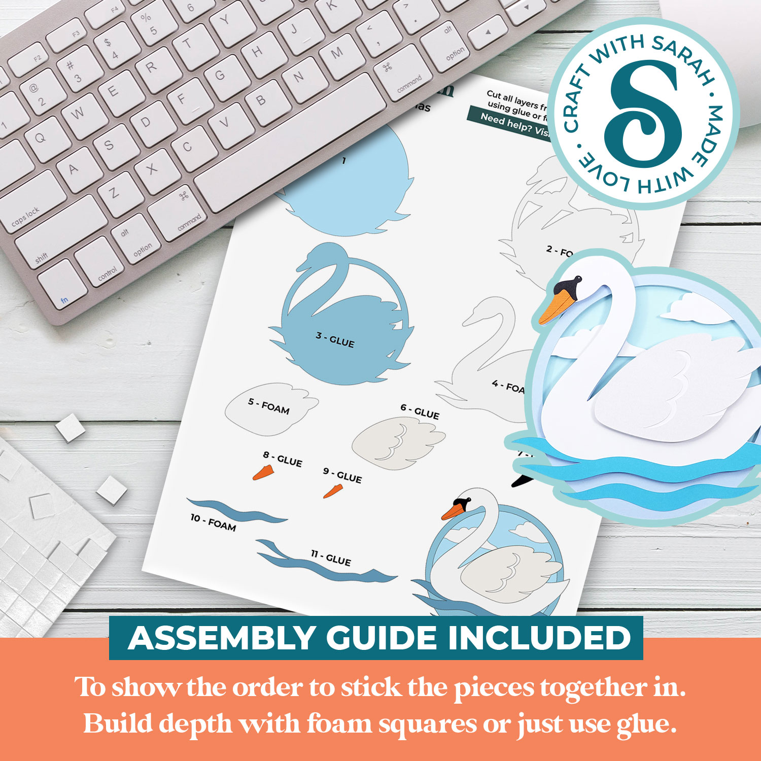 Seven Swans a-Swimming SVG (12 Days of Christmas) - Image 3