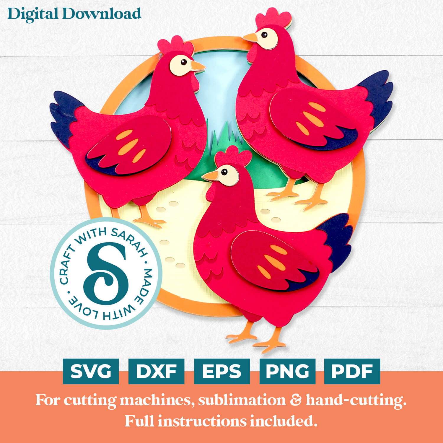 Three French Hens SVG (12 Days of Christmas)