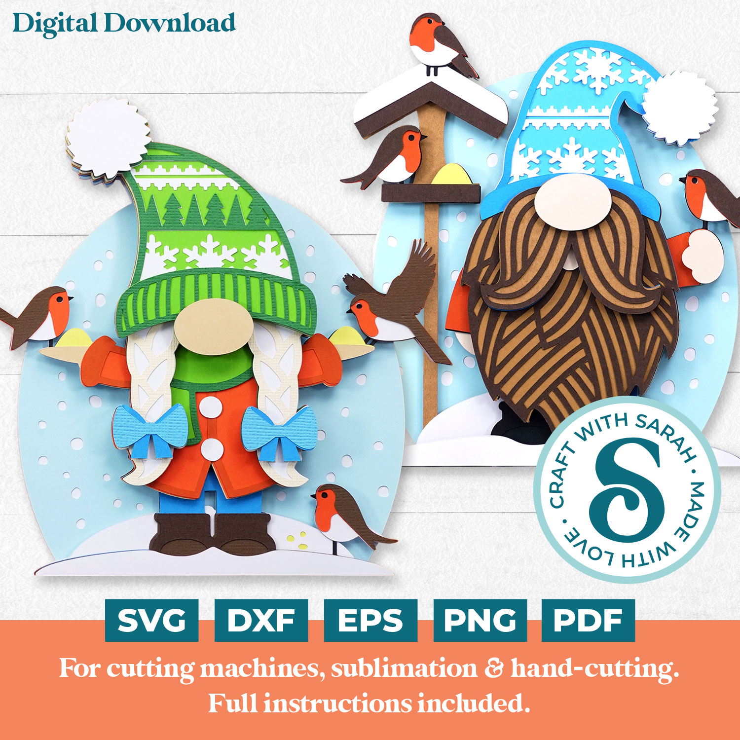 Christmas Robin Gnome SVGs