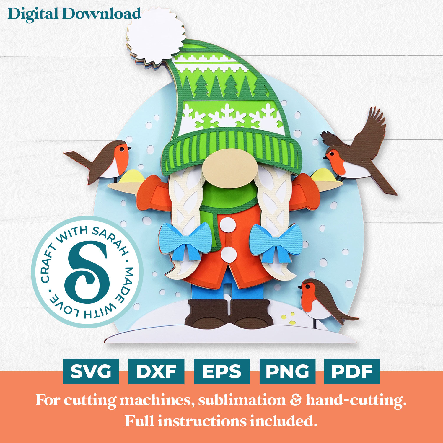 Christmas Gnome with Robins SVG - Female