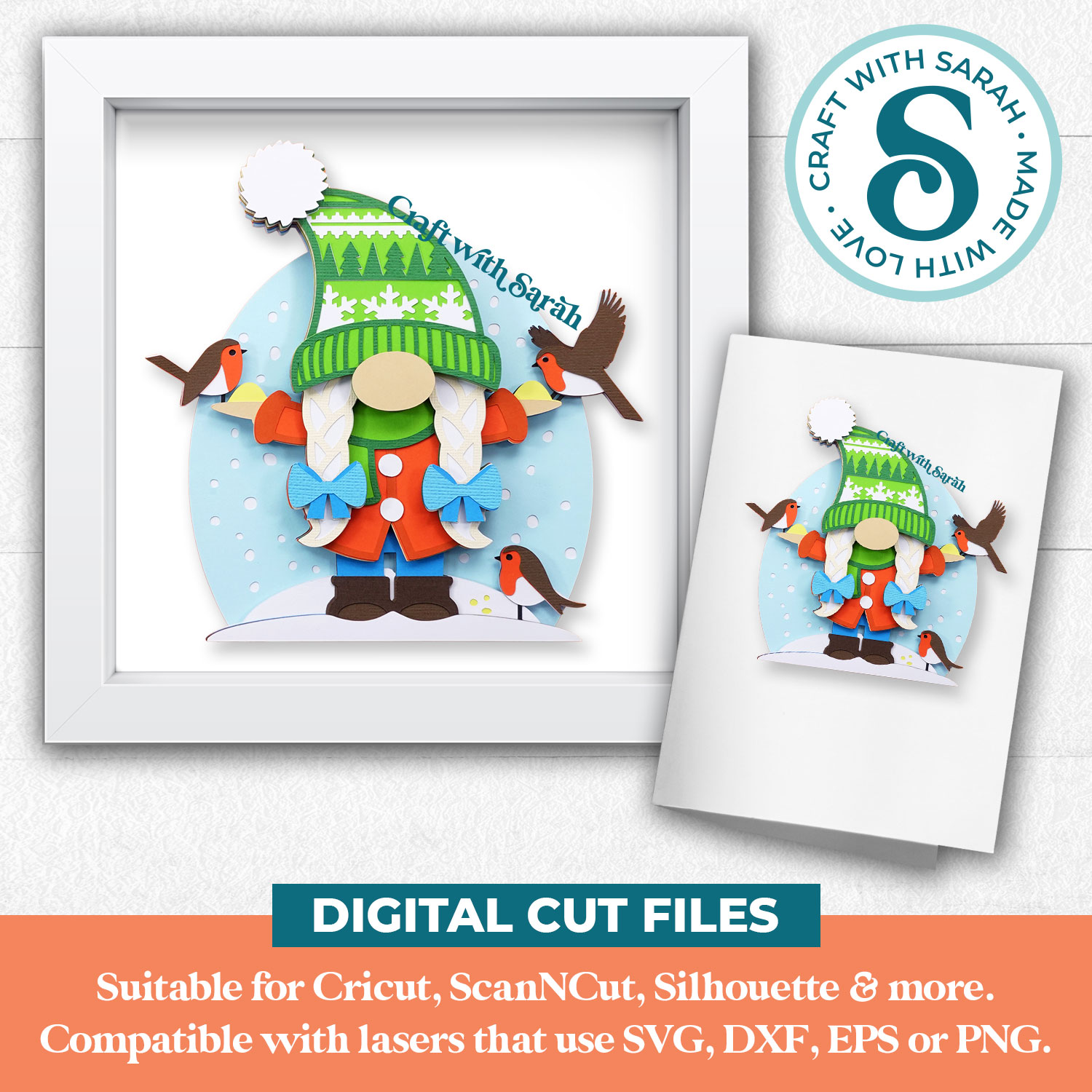 Christmas Gnome with Robins SVG - Female - Image 2