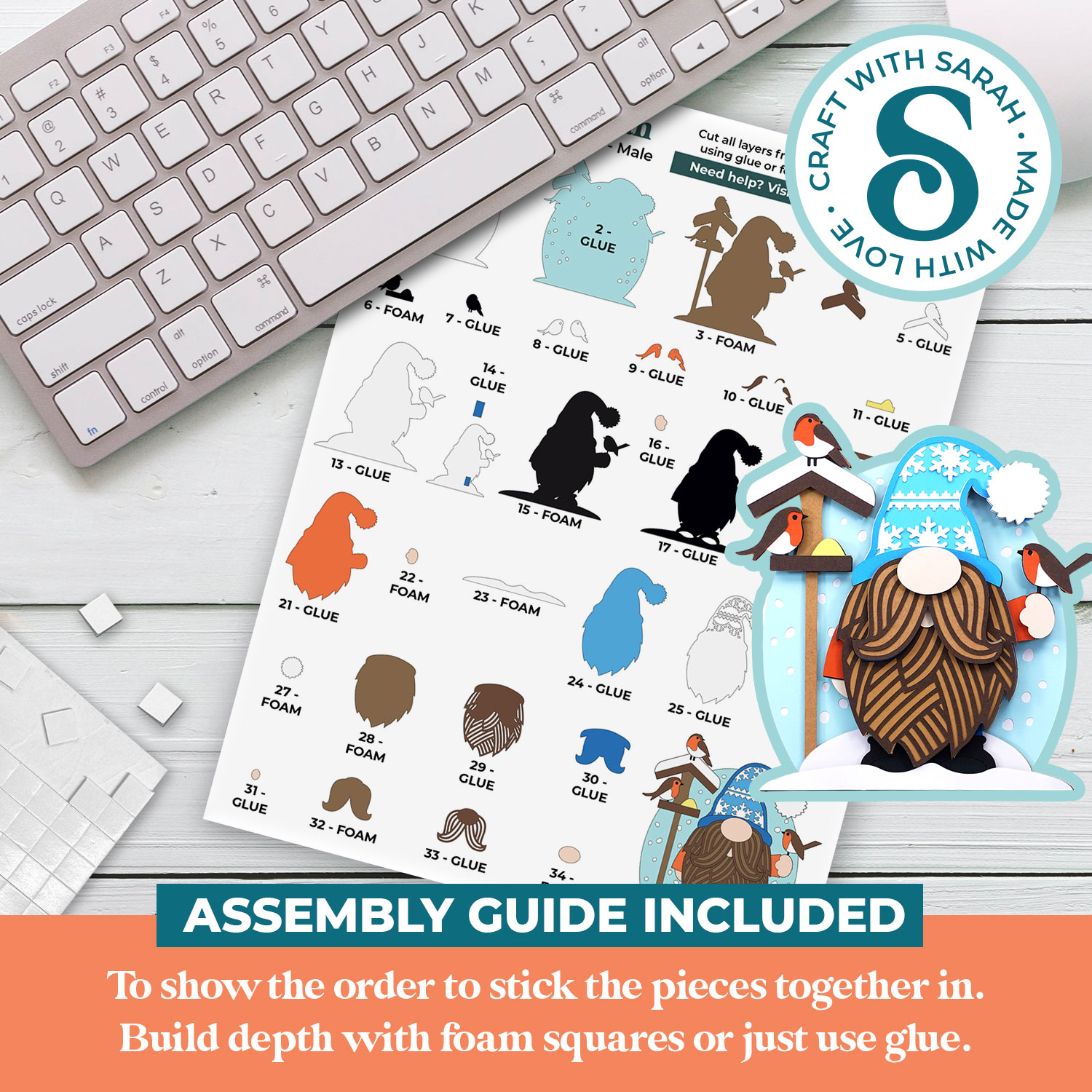 Christmas Gnome with Robins SVG - Male - Image 3