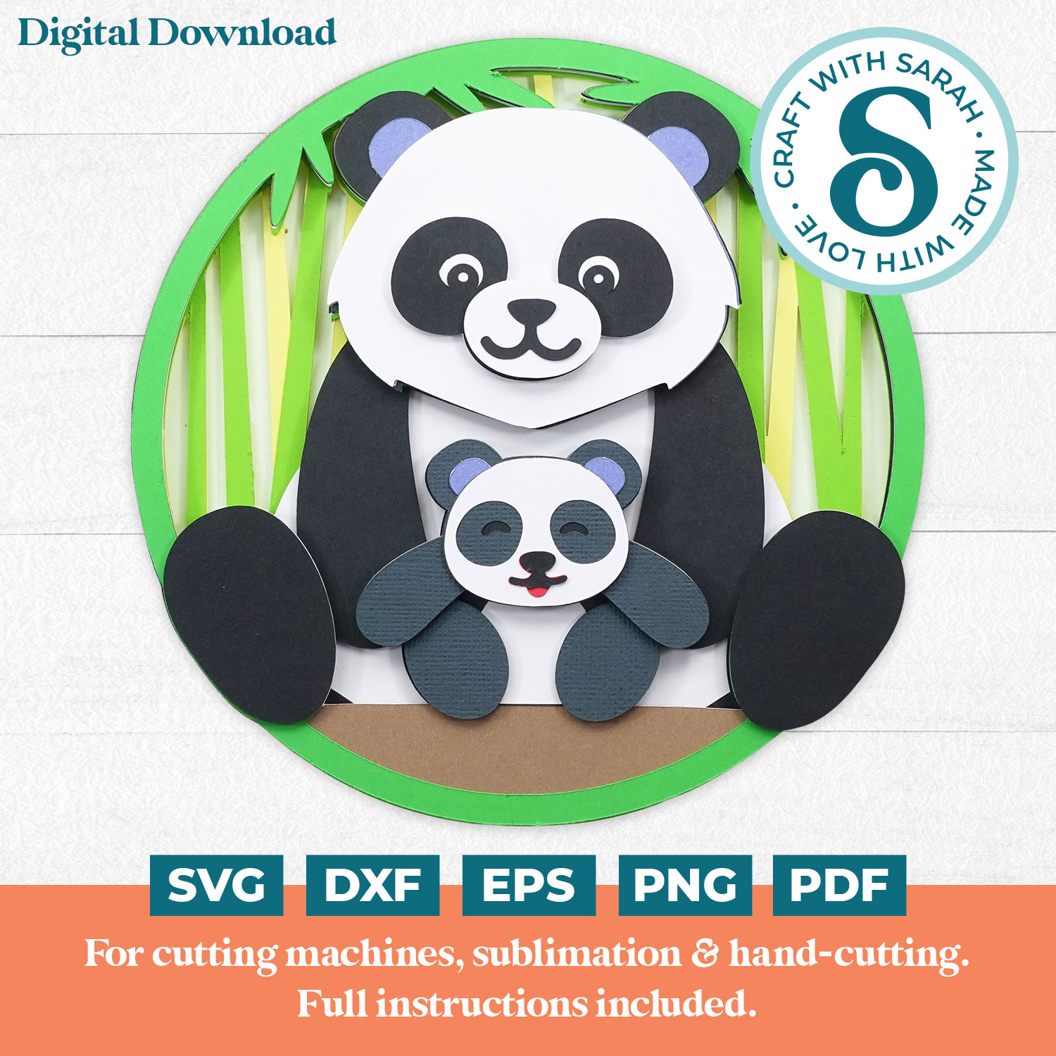 Parent and Baby Pandas SVG
