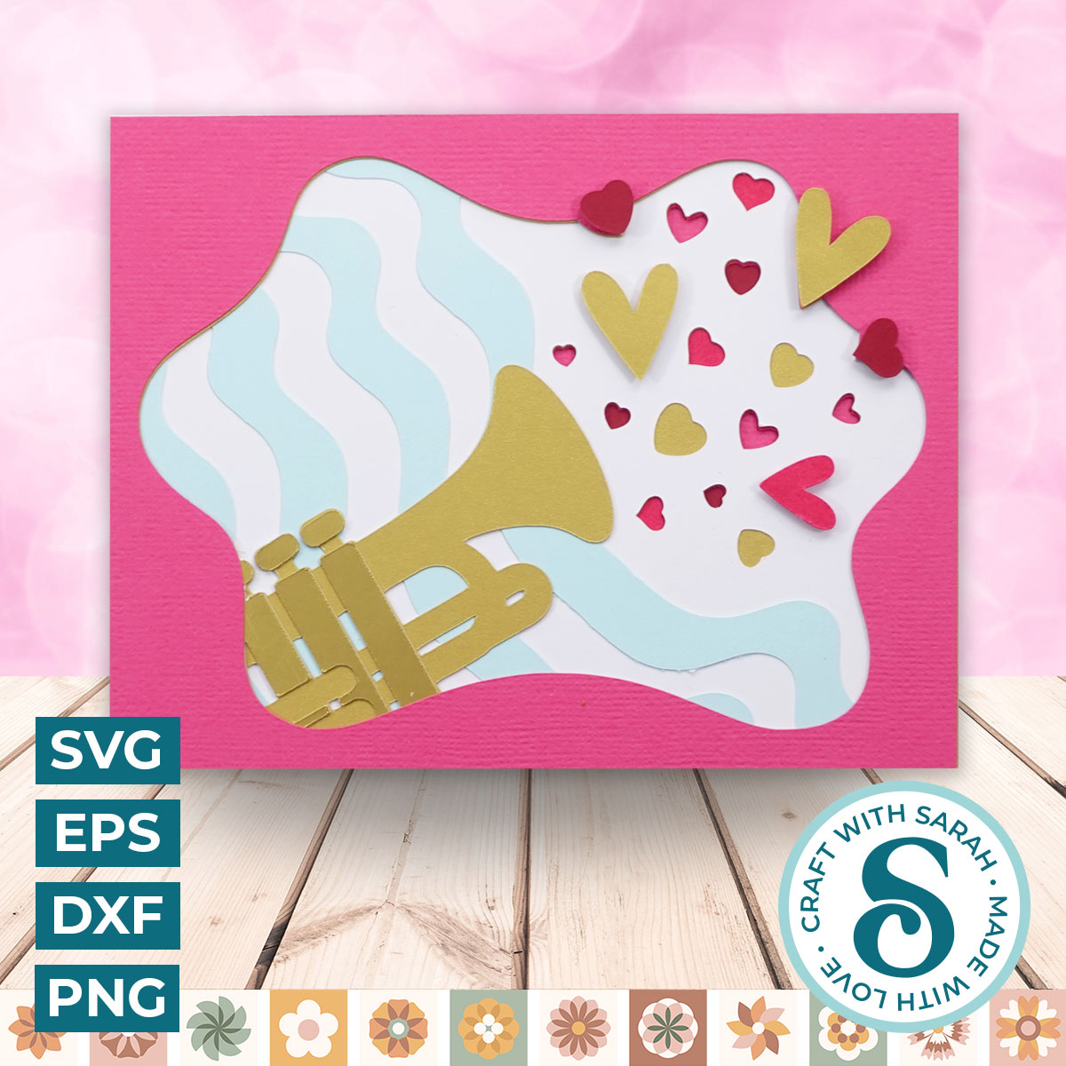 Trumpet with Hearts A2 Card