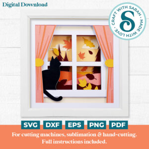 Autumn Cat in Window Shadow Box