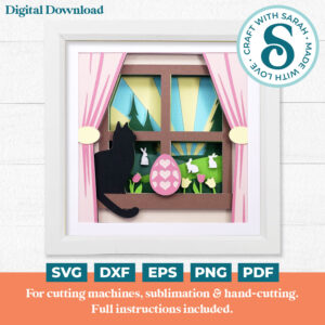 Easter Cat in Window Shadow Box