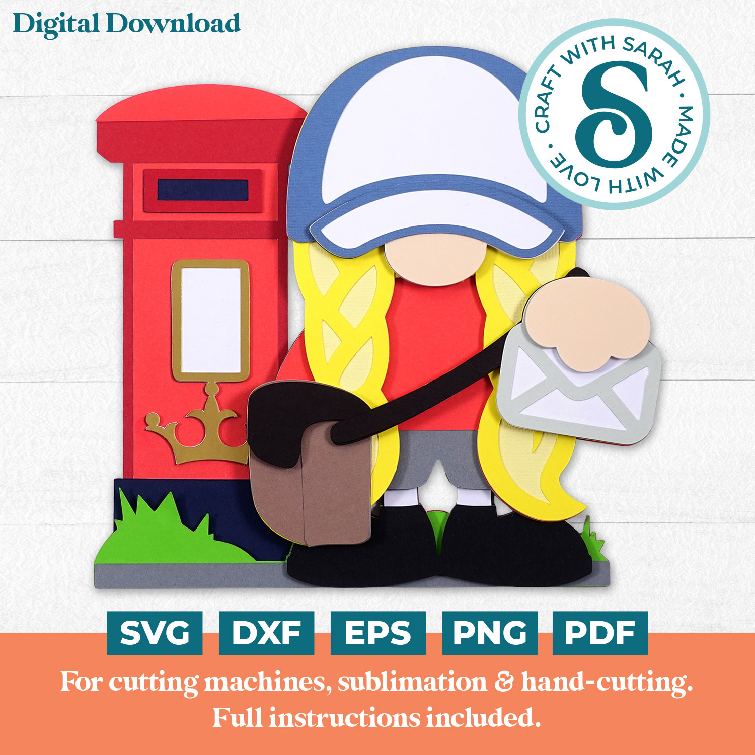 Postal Worker Gnome SVG (Female) - UK Version