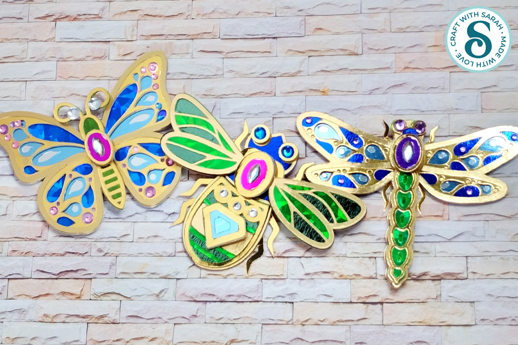 Bee, dragonfly and butterfly layered SVGs
