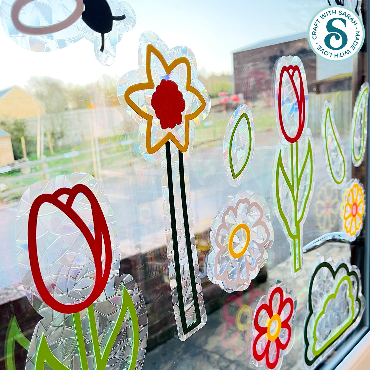 Close up of window cling designs