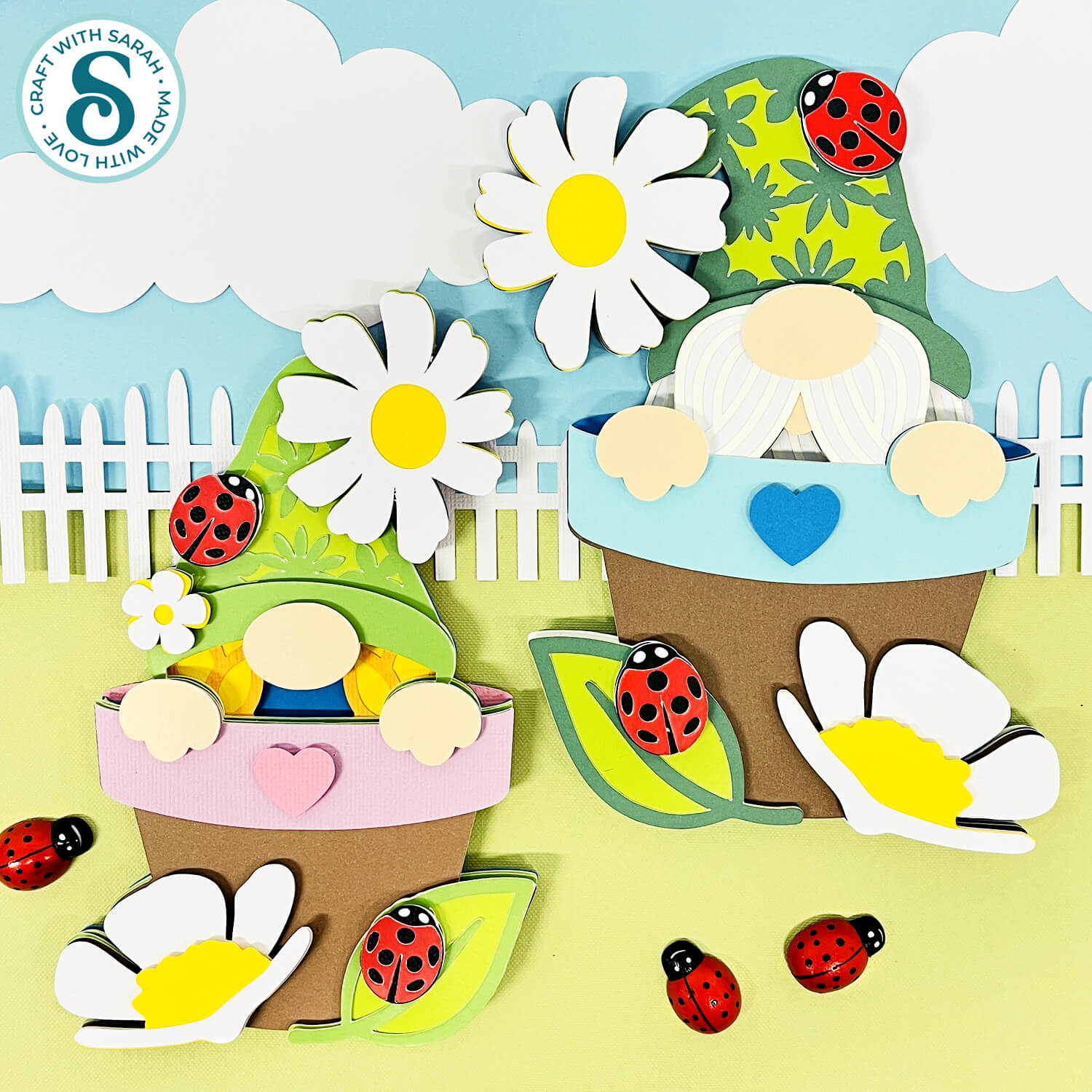 Gnomes with Daisies and Ladybugs