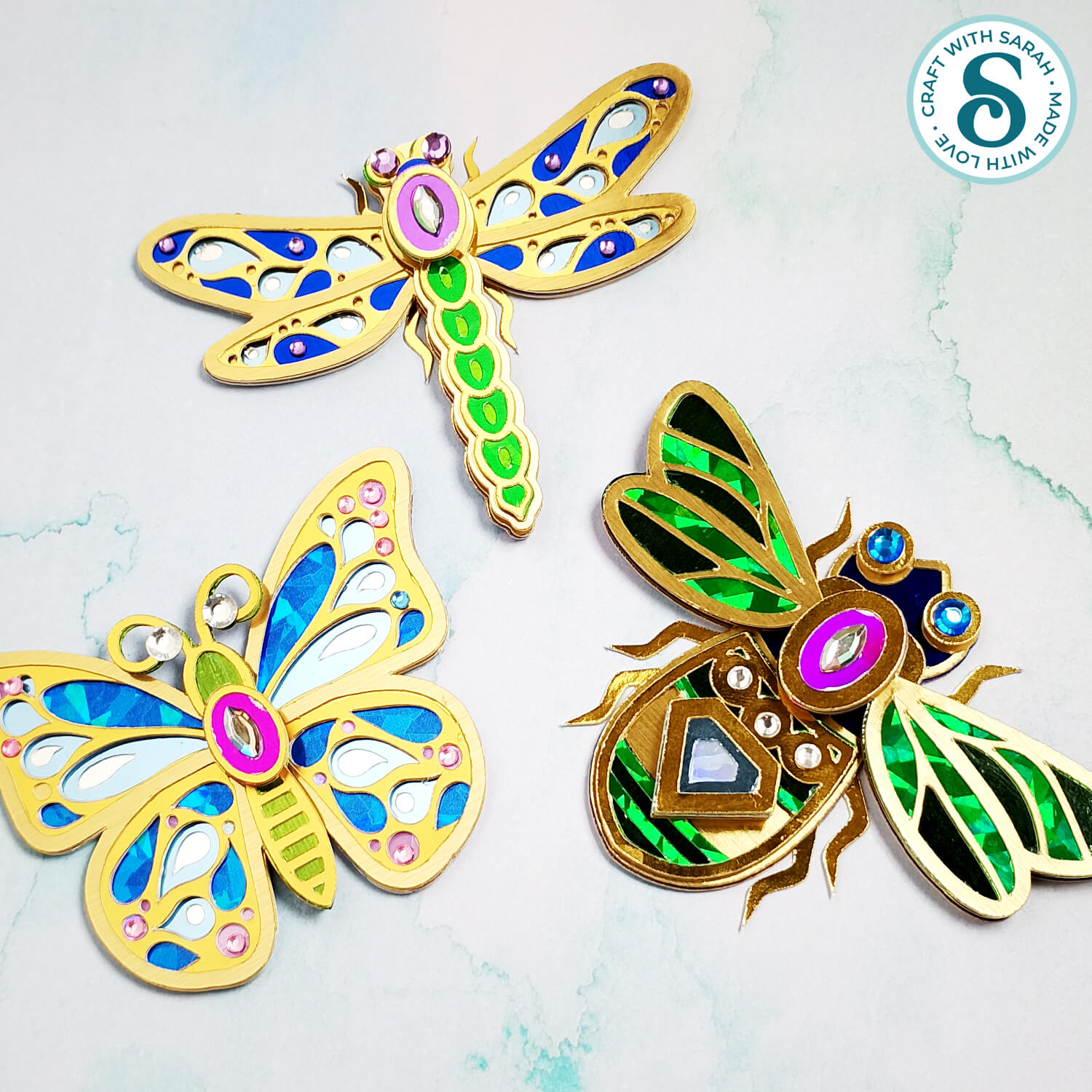 Gold cardstock insect jewels by Craft with Sarah