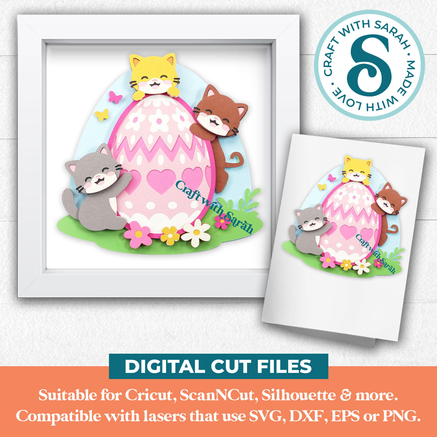 Kittens with Easter Egg SVG - Image 3