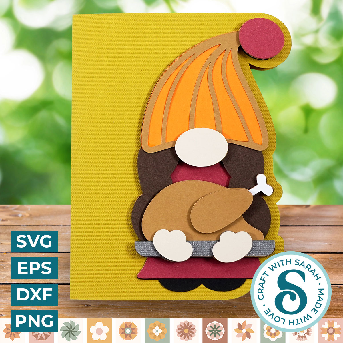 Thanksgiving Gnome Side Edge Card (Female)