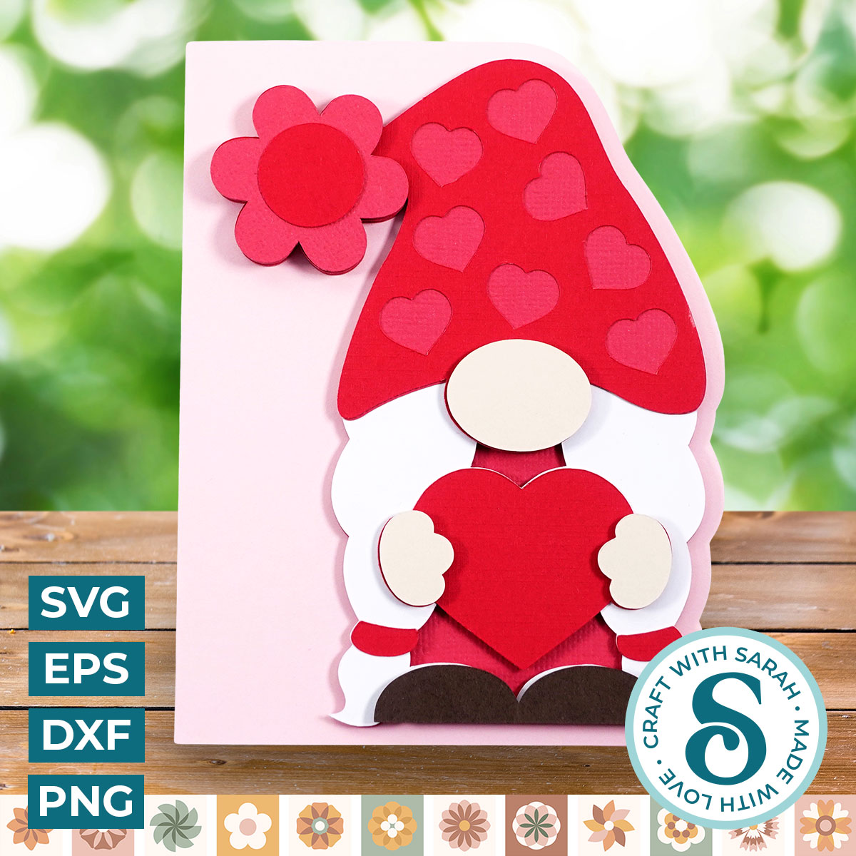 Valentine's Day Gnome Side Edge Card (Female)