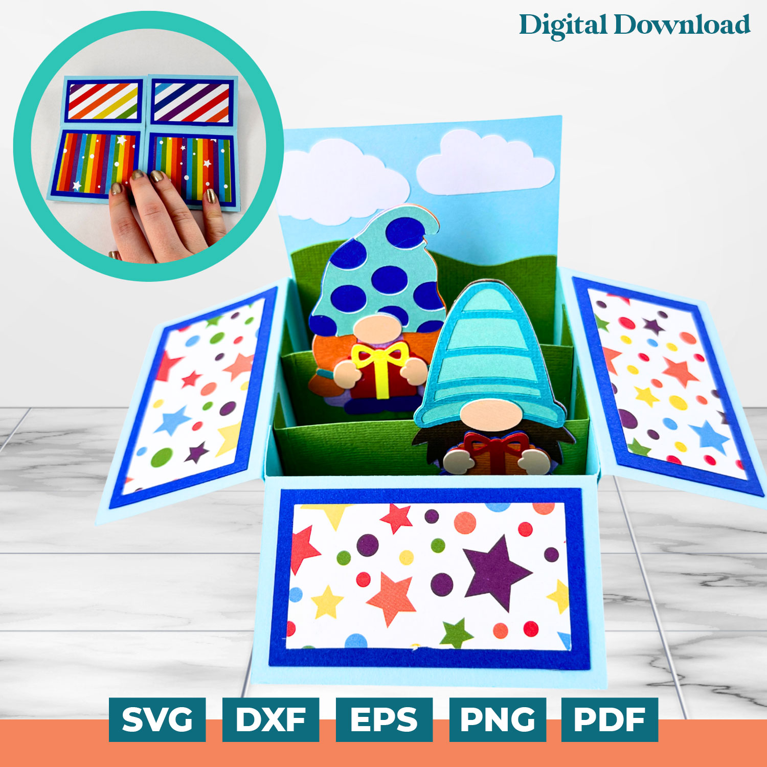 Box Card Blank Template - Birthday Gnomes