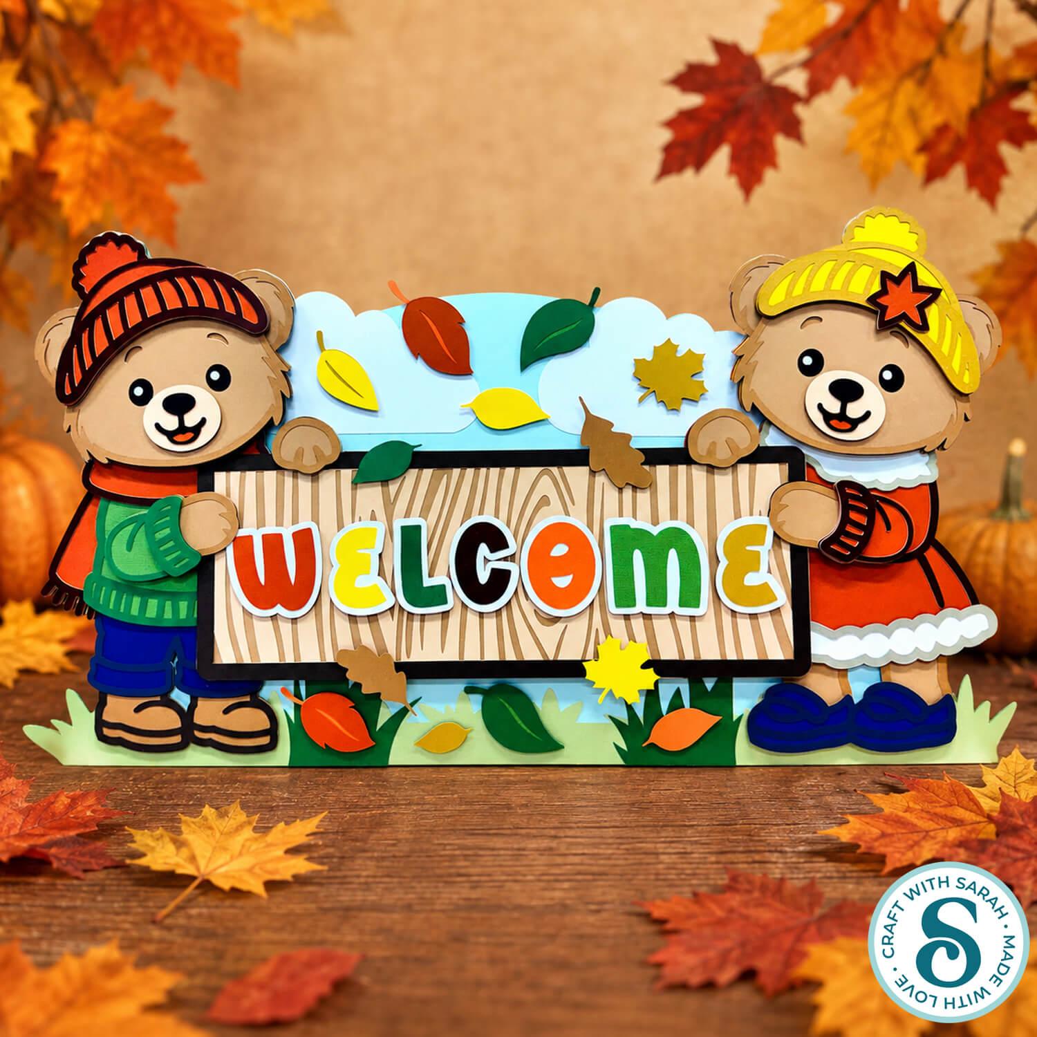 Giant welcome sign with teddies from Craft with Sarah