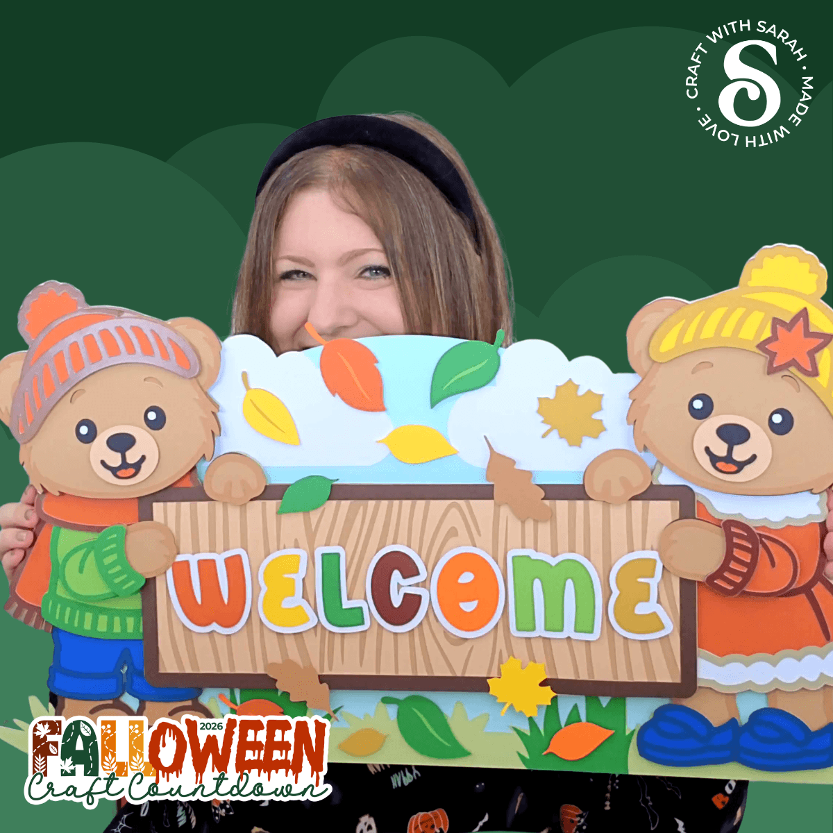 Giant welcome sign Cricut project with teddy bears