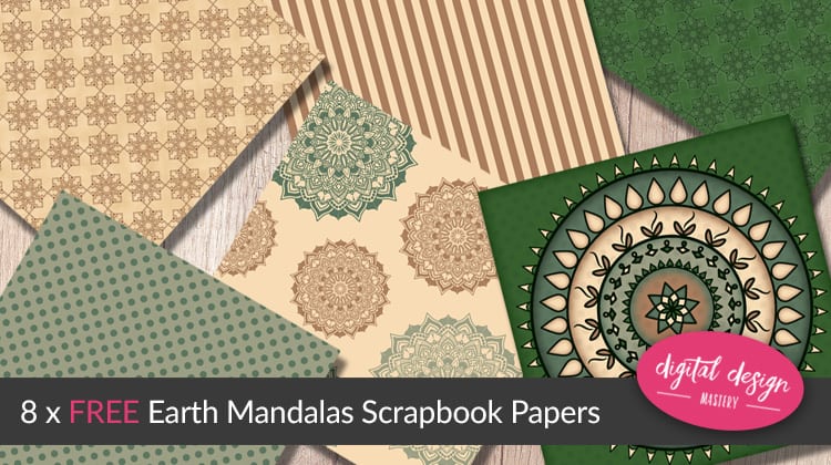 Flower mandala scrapbook papers with earth colour scheme