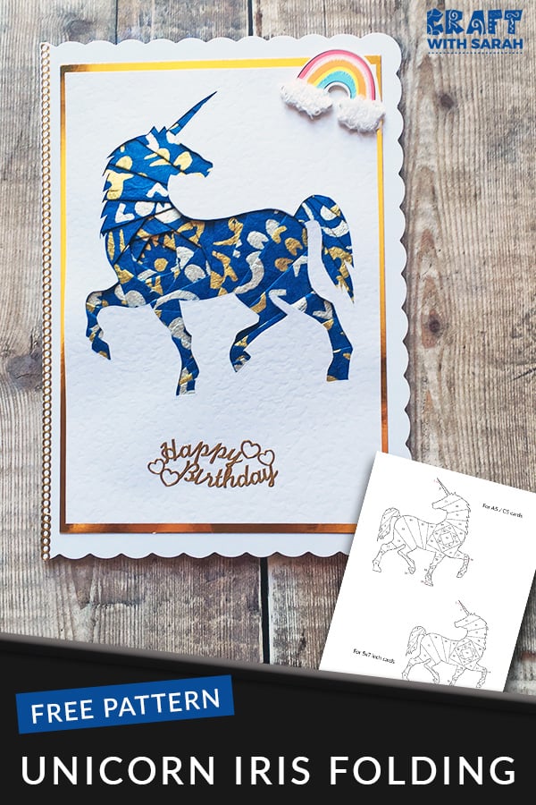Free unicorn iris folding pattern for card making. I adore iris folding; it's my favourite card making technique so I just couldn't resist creating a free unicorn iris folding pattern template. If you've never tried iris folding before, here's your chance! #unicorn #irisfolding #freetemplate