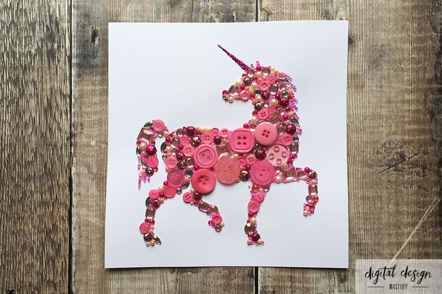 Completed pink unicorn button art