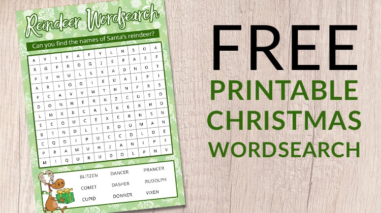 Can you find the names of all of Santa's reindeer in this free wordsearch printable for kids?
