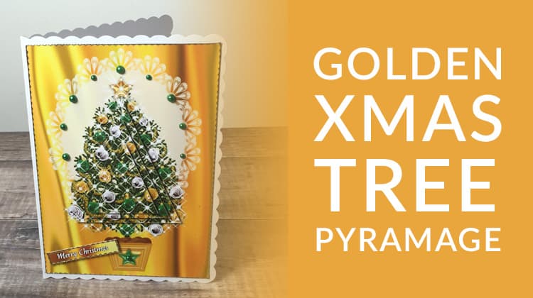 Free golden Christmas tree pyramage card making download