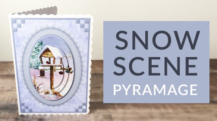 A free snow scene Christmas pyramage card making download for handmade Christmas cards