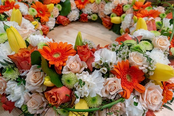 A spring floral wreath with fresh flowers