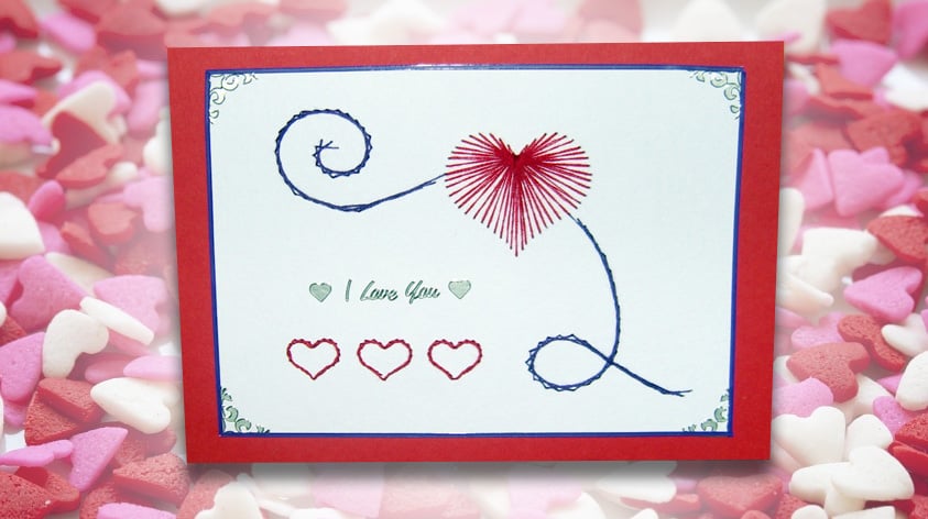 DIY Valentine's Day Card Stitching. Free printable pattern template.